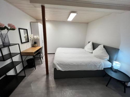 于伯林根Ferienhaus Möhrle 2的一间小卧室,配有一张床和一张书桌
