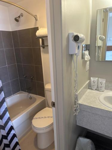 滨海卡尔顿卡尔顿瑟迈汽车旅馆的浴室配有卫生间、盥洗盆和淋浴。