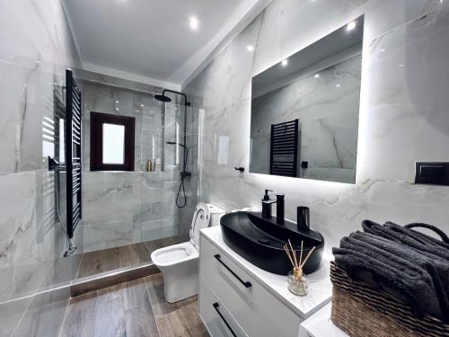 塞萨洛尼基Modiano Luxury Apartment Thessaloniki的白色的浴室设有水槽和卫生间。