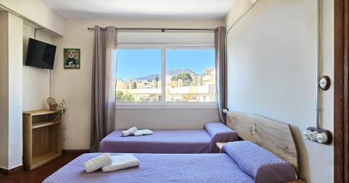 多列毛利诺斯帕尔梅拉旅馆的小房间设有两张床和窗户
