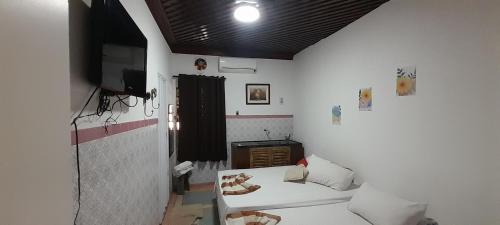 阿帕雷西达Hostel Néli的小房间设有一张床和一台平面电视