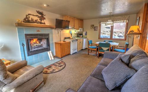 埃斯蒂斯帕克McGregor Mountain Lodge的带沙发和壁炉的客厅