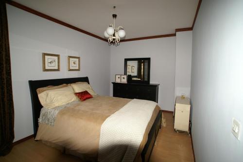 奥赫里德Tito's Place的一间卧室,卧室内配有一张大床