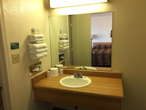 凤凰城EZ 8爱尔波特汽车旅馆的一间带水槽和镜子的浴室