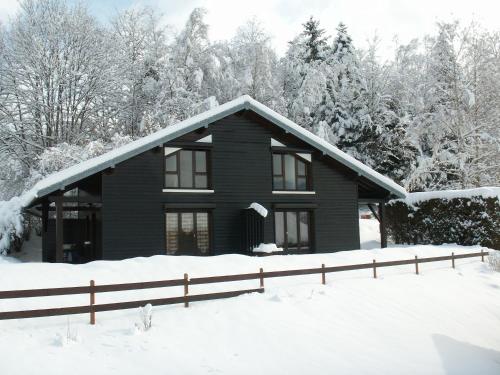 VagneyLes Chalets Du Pres D'amont的雪中带栅栏的黑色房子