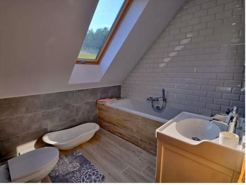 布伦纳Miodowa Chata的浴室配有盥洗盆和浴缸。