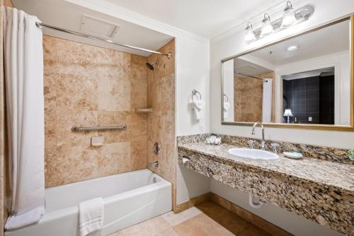 圣路易斯-奥比斯保苹果农场旅馆的带浴缸、水槽和镜子的浴室