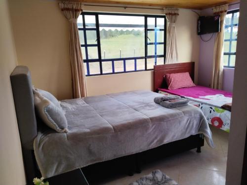 瓜塔维塔Hospedaje Casa Blanca的一间卧室设有一张大床和一个窗户。
