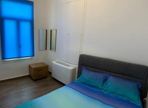 弗隆塔多斯Blue Flag Award Winning Beach: Home 2的一间卧室配有一张带蓝色枕头的床和窗户