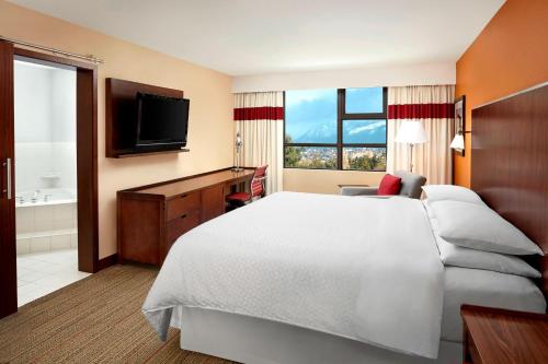 里士满Grand Park Hotel Vancouver Airport的酒店客房设有一张大床和一台电视。