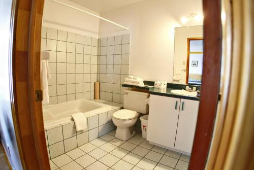泰道沙克Hotel - Motel Georges的带浴缸、卫生间和盥洗盆的浴室
