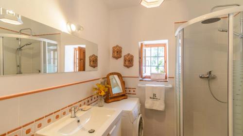 比纽埃拉Casa de Juanito Viñuela by Ruralidays的一间带水槽和淋浴的浴室