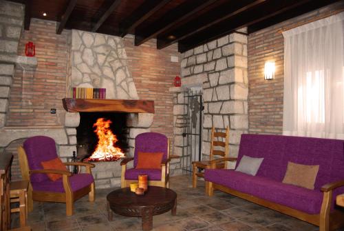 PeñalbaEl Balsetón的客厅配有紫色家具和壁炉