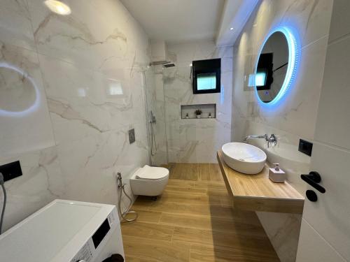 尤塔哈White Star Apartments的一间带水槽、卫生间和镜子的浴室