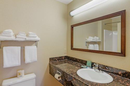 托特维尔托特维尔康福特茵酒店的一间带水槽、镜子和卫生间的浴室