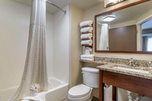 金斯波特南金斯波特康福特茵酒店的带浴缸、卫生间和盥洗盆的浴室