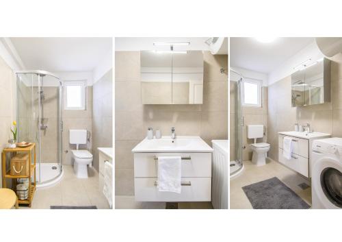 维斯尼安Holiday home Country retreat的四幅带水槽和卫生间的浴室图