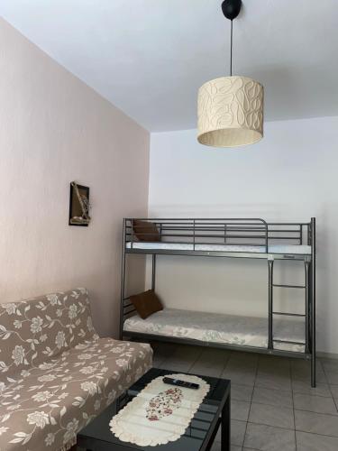 梅塔诺佛希斯Villa Vasiliki的带沙发和双层床的客厅