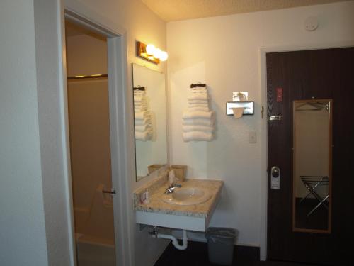 格伦代夫黄石河酒店 的一间带水槽和镜子的浴室