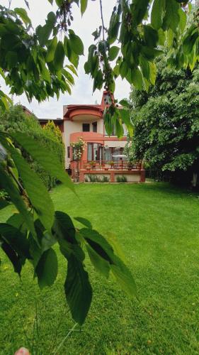 布加勒斯特Johanna House的一座带绿草和树木的庭院