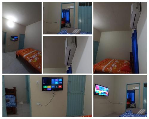 库库塔Hotel 7的一张床铺和电视的房间的照片拼合在一起