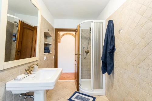 卡尔奇Olive House Tuscany的一间带水槽和淋浴的浴室