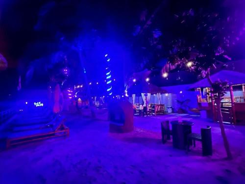 马比尼The Philip Ann Resort的紫色灯光海滩的夜幕