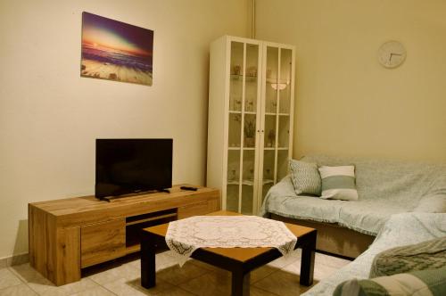 普萨克迪亚Vasiliki's Apartment的客厅配有平面电视和沙发。