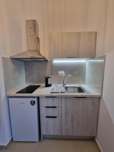 帕尔加Bellos House的一间带水槽和冰箱的小厨房