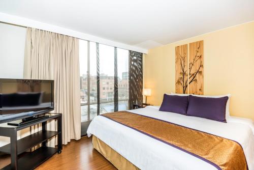 波哥大劳埃德公园93公寓套房酒店的配有一张床和一台平面电视的酒店客房