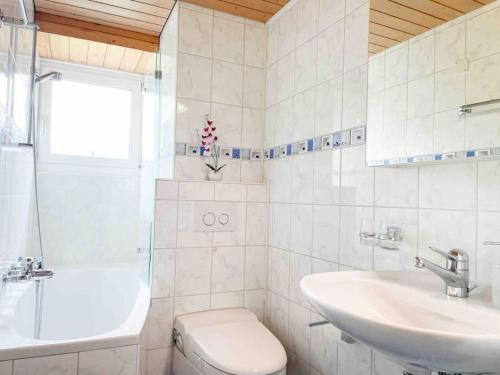 坎德施泰格Alpine Chalet的浴室配有盥洗盆、卫生间和浴缸。