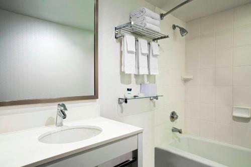 纽约The Chelsean New York的浴室配有盥洗盆、镜子和浴缸
