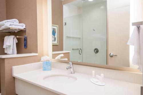 拉普拉斯Fairfield Inn & Suites by Marriott LaPlace的一间带水槽和大镜子的浴室