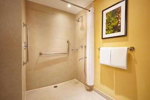 莱昂里昂波利福林万怡酒店的带淋浴的浴室和玻璃门
