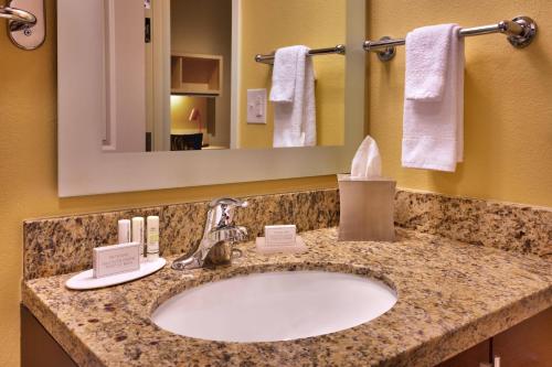 迪金森TownePlace Suites by Marriott Dickinson的一间带水槽和镜子的浴室