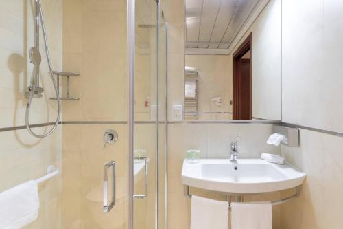 泰塞拉万豪威尼斯机场酒店的一间带水槽和淋浴的浴室