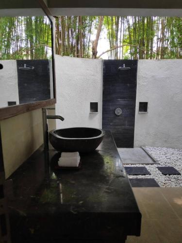 乌布Villa Damai Shanti的浴室配有盥洗盆和浴缸。