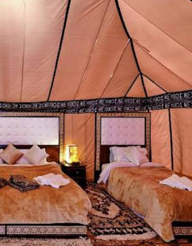 梅尔祖卡Luxury Local Camp的一间帐篷内带两张床的卧室