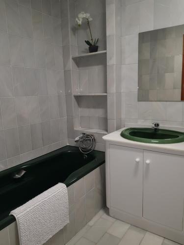 马拉加Pension Yna Holiday的浴室配有绿色水槽和浴缸。