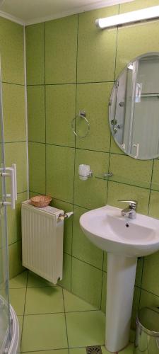 阿祖加阿祖加纳旅馆的绿色浴室设有水槽和镜子