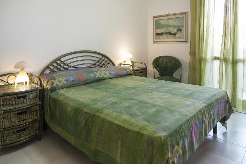 圣卡特琳娜迪纳德啾啾公寓的一间卧室配有一张带绿毯的大床