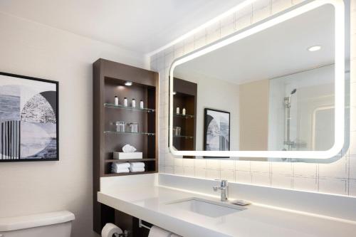 维多利亚维多利亚三角洲观海点Spa度假酒店的一间带水槽和大镜子的浴室