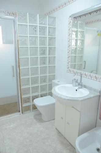 弗拉门卡海滩Apartamento 700 metros de la playa的一间带水槽、卫生间和镜子的浴室