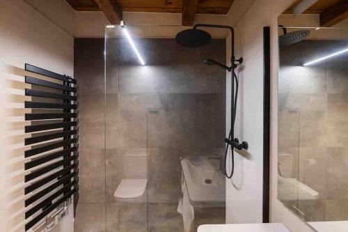 奥尔迪诺Place of charm and tranquility HUT7558的带淋浴、卫生间和盥洗盆的浴室