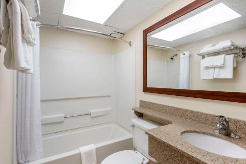大洋城Quality Inn Ocean City Beachfront的一间带水槽、卫生间和镜子的浴室