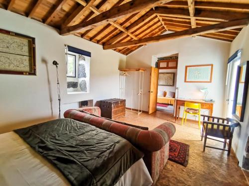 圣克鲁斯达格拉西奥萨Casa da Emilie的一间卧室设有一张床和一间客厅。