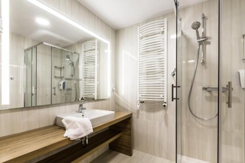 奥古斯图奥古斯图夫疗养度假村的一间带水槽和淋浴的浴室