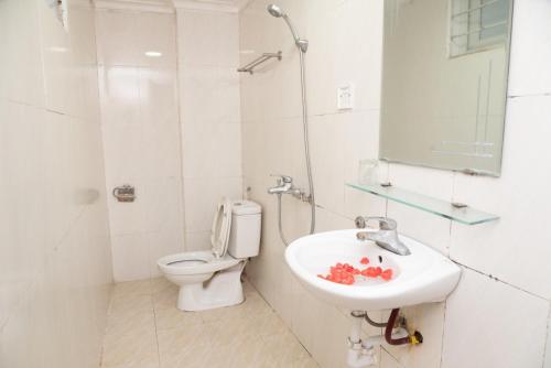河内HOTTEL PHƯƠNG ĐÔNG的白色的浴室设有卫生间和水槽。