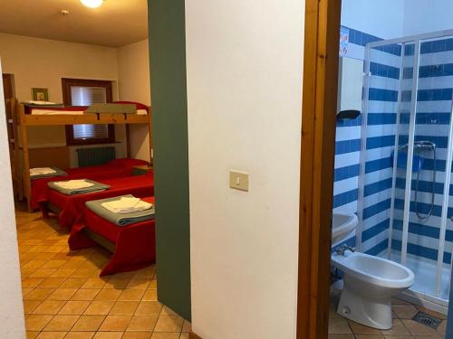 圣维托阿尔塔利亚门托奥斯特罗欧罗巴旅舍的客房设有四张床和带卫生间的浴室。