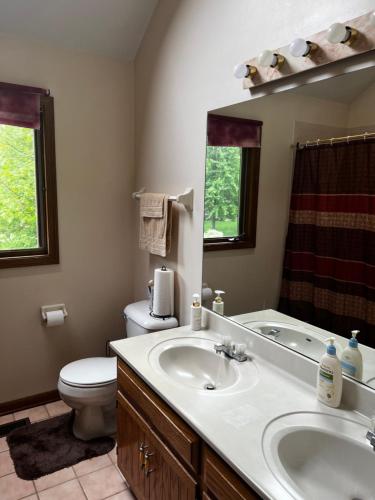 波林布鲁克Quiet and spacious Room1的一间带水槽、卫生间和镜子的浴室